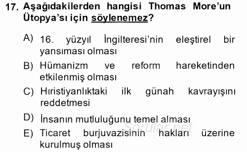 Siyasi Düşünceler Tarihi 2014 - 2015 Ara Sınavı 17.Soru