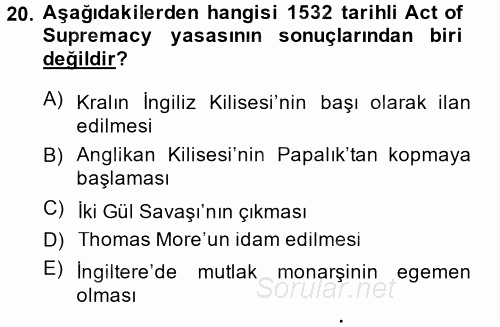 Siyasi Düşünceler Tarihi 2014 - 2015 Ara Sınavı 20.Soru