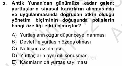 Siyasi Düşünceler Tarihi 2014 - 2015 Ara Sınavı 3.Soru