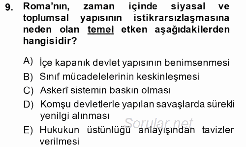 Siyasi Düşünceler Tarihi 2014 - 2015 Ara Sınavı 9.Soru