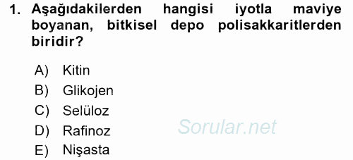 Hücre Kimyası 2016 - 2017 Dönem Sonu Sınavı 1.Soru