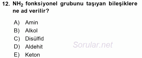 Hücre Kimyası 2016 - 2017 Dönem Sonu Sınavı 12.Soru