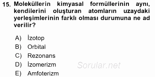 Hücre Kimyası 2016 - 2017 Dönem Sonu Sınavı 15.Soru
