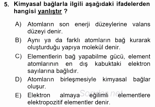 Hücre Kimyası 2016 - 2017 Dönem Sonu Sınavı 5.Soru