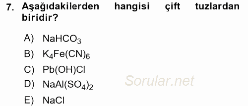 Hücre Kimyası 2016 - 2017 Dönem Sonu Sınavı 7.Soru