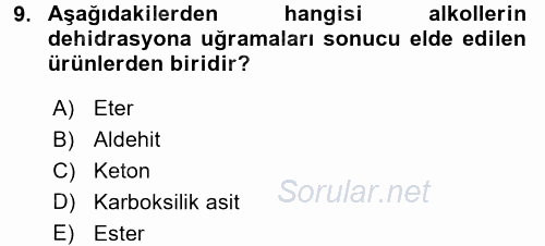 Hücre Kimyası 2016 - 2017 Dönem Sonu Sınavı 9.Soru