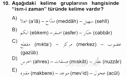 Osmanlı Türkçesi 2 2012 - 2013 Ara Sınavı 10.Soru