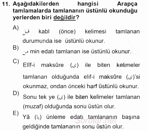 Osmanlı Türkçesi 2 2012 - 2013 Ara Sınavı 11.Soru