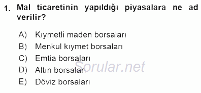 Borsaların Yapısı ve İşleyişi 2015 - 2016 Dönem Sonu Sınavı 1.Soru