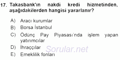 Borsaların Yapısı ve İşleyişi 2015 - 2016 Dönem Sonu Sınavı 17.Soru