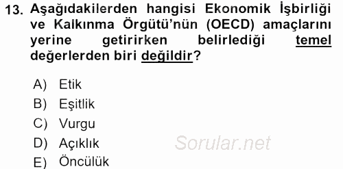 Dış Ticaretle İlgili Kurumlar ve Kuruluşlar 2016 - 2017 Dönem Sonu Sınavı 13.Soru