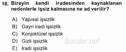 Çalışma Psikolojisi 2015 - 2016 Dönem Sonu Sınavı 18.Soru