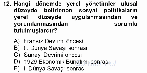 Sosyal Politika 2 2012 - 2013 Dönem Sonu Sınavı 12.Soru