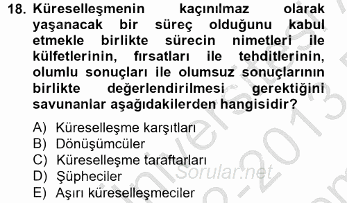 Sosyal Politika 2 2012 - 2013 Dönem Sonu Sınavı 18.Soru