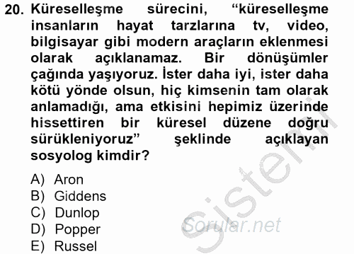 Sosyal Politika 2 2012 - 2013 Dönem Sonu Sınavı 20.Soru