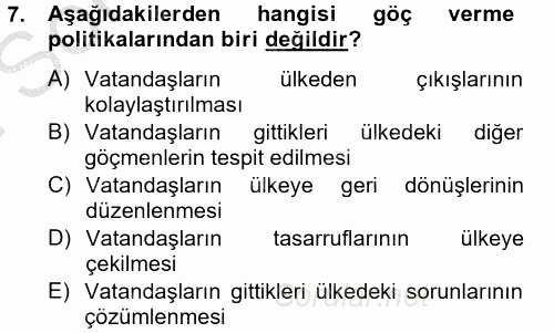 Sosyal Politika 2 2012 - 2013 Dönem Sonu Sınavı 7.Soru