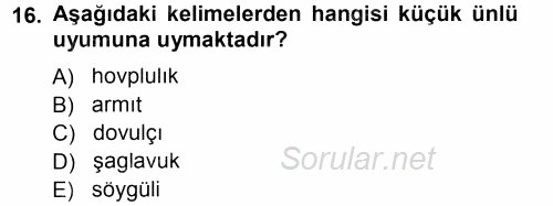Çağdaş Türk Yazı Dilleri 1 2014 - 2015 Tek Ders Sınavı 16.Soru