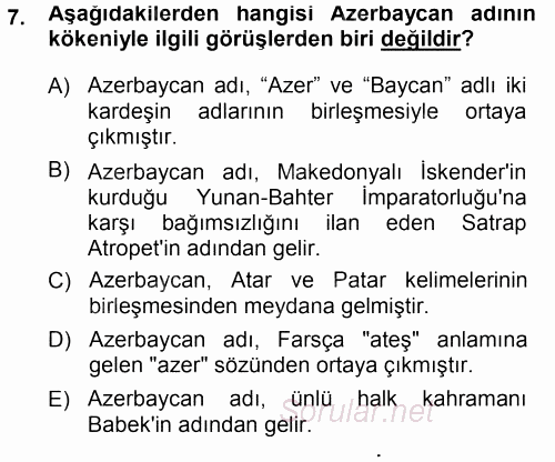 Çağdaş Türk Yazı Dilleri 1 2014 - 2015 Tek Ders Sınavı 7.Soru