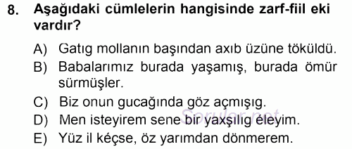 Çağdaş Türk Yazı Dilleri 1 2014 - 2015 Tek Ders Sınavı 8.Soru