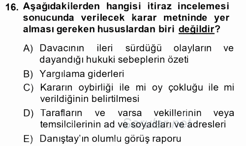 Vergi Yargılaması Hukuku 2014 - 2015 Dönem Sonu Sınavı 16.Soru