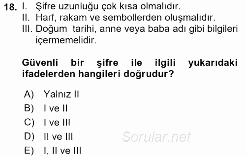 Güvenlik Sistemleri 2017 - 2018 3 Ders Sınavı 18.Soru