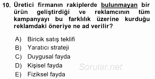 Marka ve Yönetimi 2015 - 2016 Dönem Sonu Sınavı 10.Soru