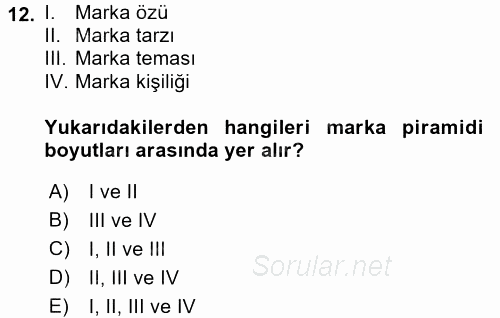 Marka ve Yönetimi 2015 - 2016 Dönem Sonu Sınavı 12.Soru