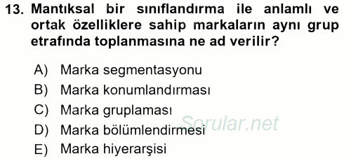 Marka ve Yönetimi 2015 - 2016 Dönem Sonu Sınavı 13.Soru