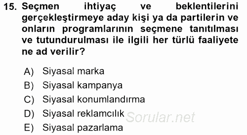 Marka ve Yönetimi 2015 - 2016 Dönem Sonu Sınavı 15.Soru