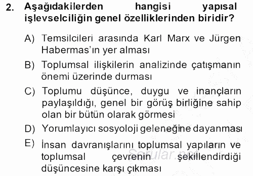 Modern Sosyoloji Tarihi 2013 - 2014 Ara Sınavı 2.Soru