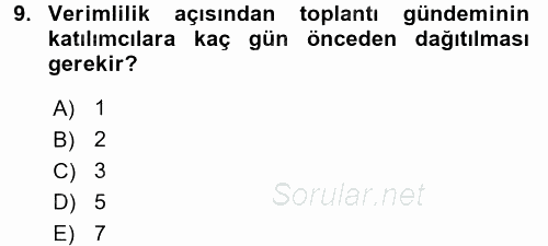 Toplantı Ve Sunu Teknikleri 2016 - 2017 Dönem Sonu Sınavı 9.Soru