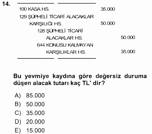 Dönemsonu İşlemleri 2017 - 2018 Ara Sınavı 14.Soru