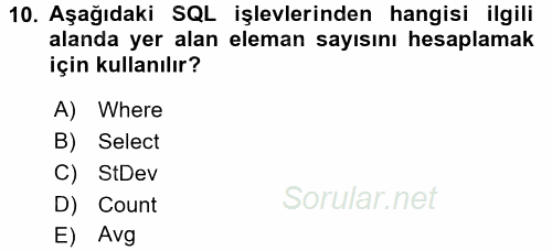 Dış Ticarette Bilgisayar Uygulamaları 2016 - 2017 3 Ders Sınavı 10.Soru