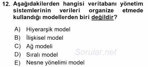 Dış Ticarette Bilgisayar Uygulamaları 2016 - 2017 3 Ders Sınavı 12.Soru