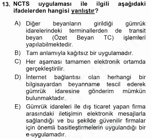 Dış Ticarette Bilgisayar Uygulamaları 2016 - 2017 3 Ders Sınavı 13.Soru