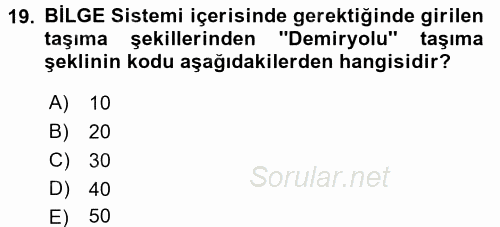 Dış Ticarette Bilgisayar Uygulamaları 2016 - 2017 3 Ders Sınavı 19.Soru