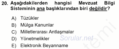 Dış Ticarette Bilgisayar Uygulamaları 2016 - 2017 3 Ders Sınavı 20.Soru