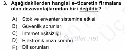 Dış Ticarette Bilgisayar Uygulamaları 2016 - 2017 3 Ders Sınavı 3.Soru