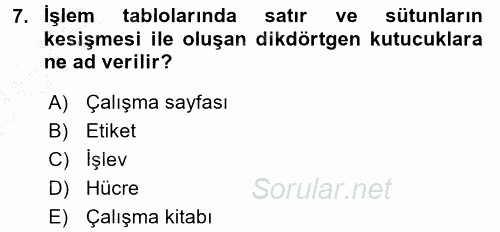 Dış Ticarette Bilgisayar Uygulamaları 2016 - 2017 3 Ders Sınavı 7.Soru