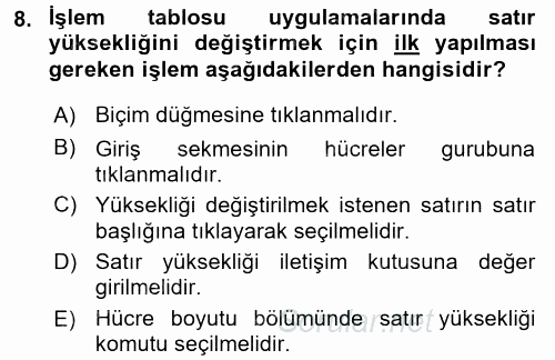Dış Ticarette Bilgisayar Uygulamaları 2016 - 2017 3 Ders Sınavı 8.Soru