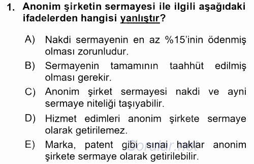 Ticaret Hukuku 2 2015 - 2016 Ara Sınavı 1.Soru