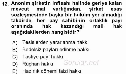 Ticaret Hukuku 2 2015 - 2016 Ara Sınavı 12.Soru