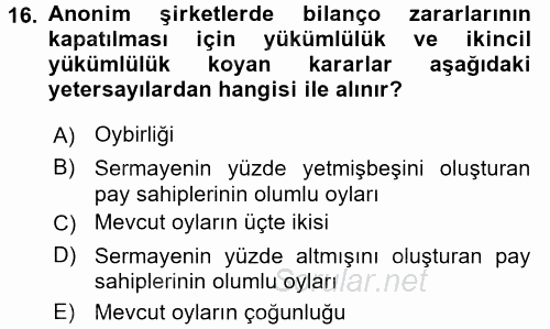 Ticaret Hukuku 2 2015 - 2016 Ara Sınavı 16.Soru