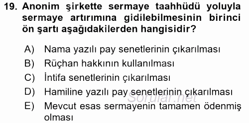 Ticaret Hukuku 2 2015 - 2016 Ara Sınavı 19.Soru