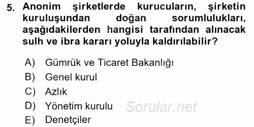 Ticaret Hukuku 2 2015 - 2016 Ara Sınavı 5.Soru