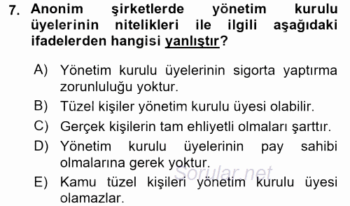 Ticaret Hukuku 2 2015 - 2016 Ara Sınavı 7.Soru