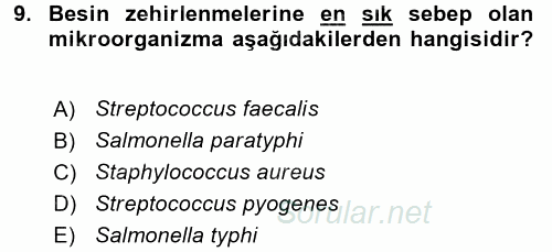 Temel Sağlık Ve Hastalık Bilgisi 2016 - 2017 Dönem Sonu Sınavı 9.Soru