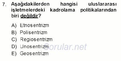 Uluslararası İşletmecilik 2013 - 2014 Dönem Sonu Sınavı 7.Soru