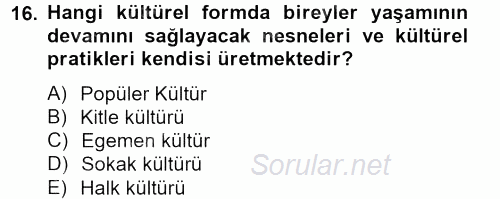 Medya Siyaset Kültür 2012 - 2013 Dönem Sonu Sınavı 16.Soru