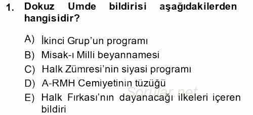 Türk Siyasal Hayatı 2014 - 2015 Tek Ders Sınavı 1.Soru